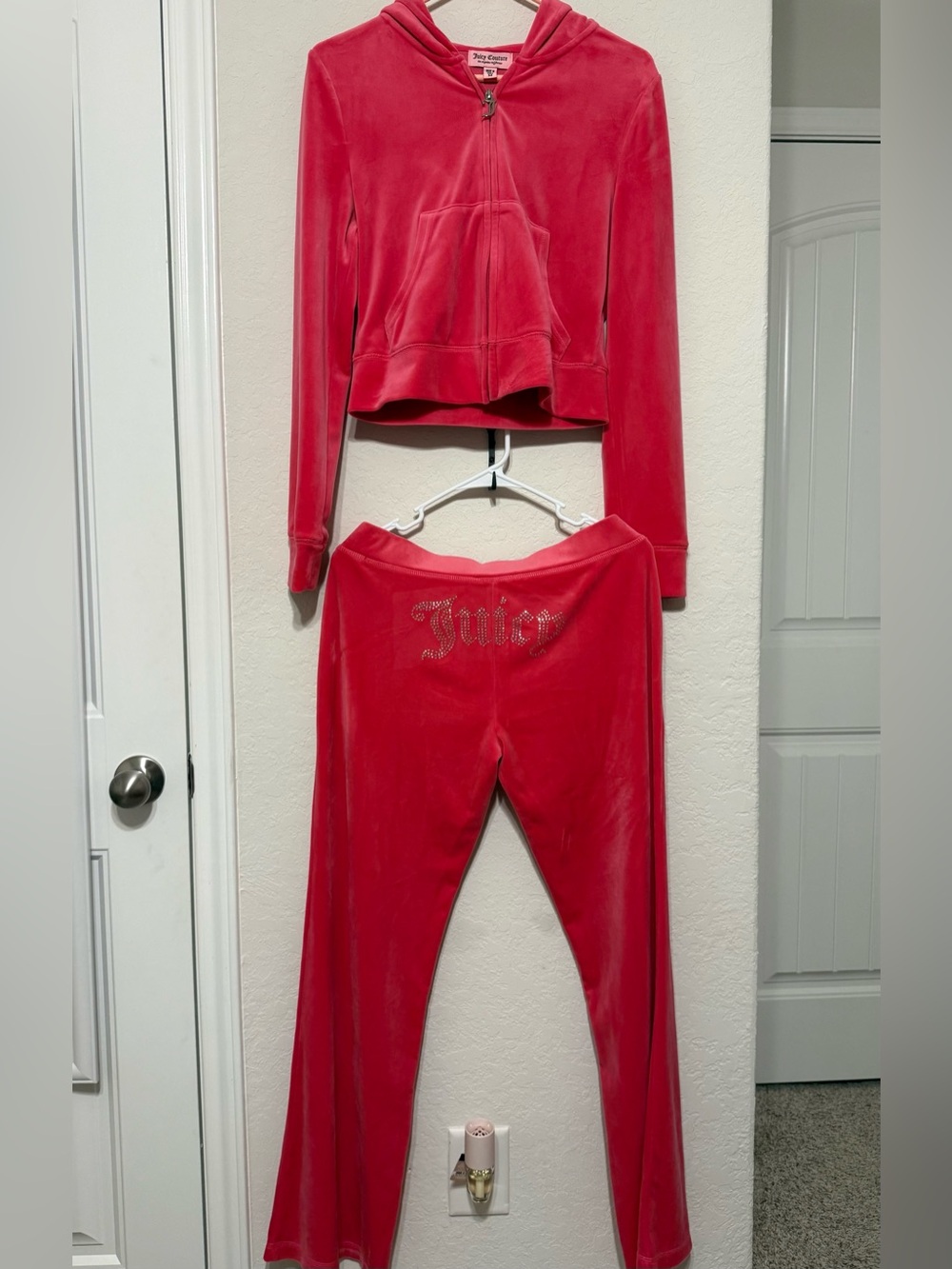 Juicy Couture Hot Pink Velour Track Set with Rhinestone Juicy Logo